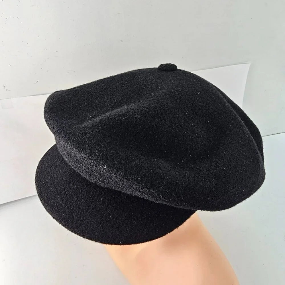Vintage Kangol Black Wool Spitfire Torist Cap Hat Large - Picture 1 of 9